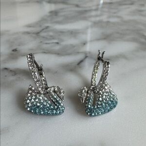 Swarovski Silver Hoop Earrings with Aqua Crystal Hearts
